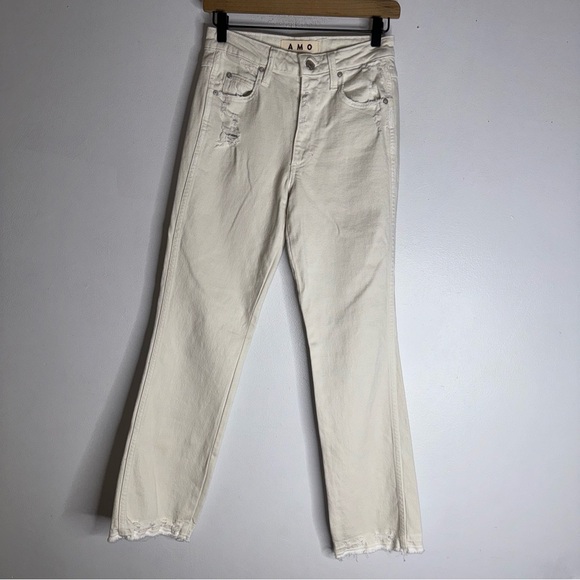 AMO Denim High Rise Bella White Oak Jeans W/ Undone‎ Hem Size 25 CP - Picture 1 of 8